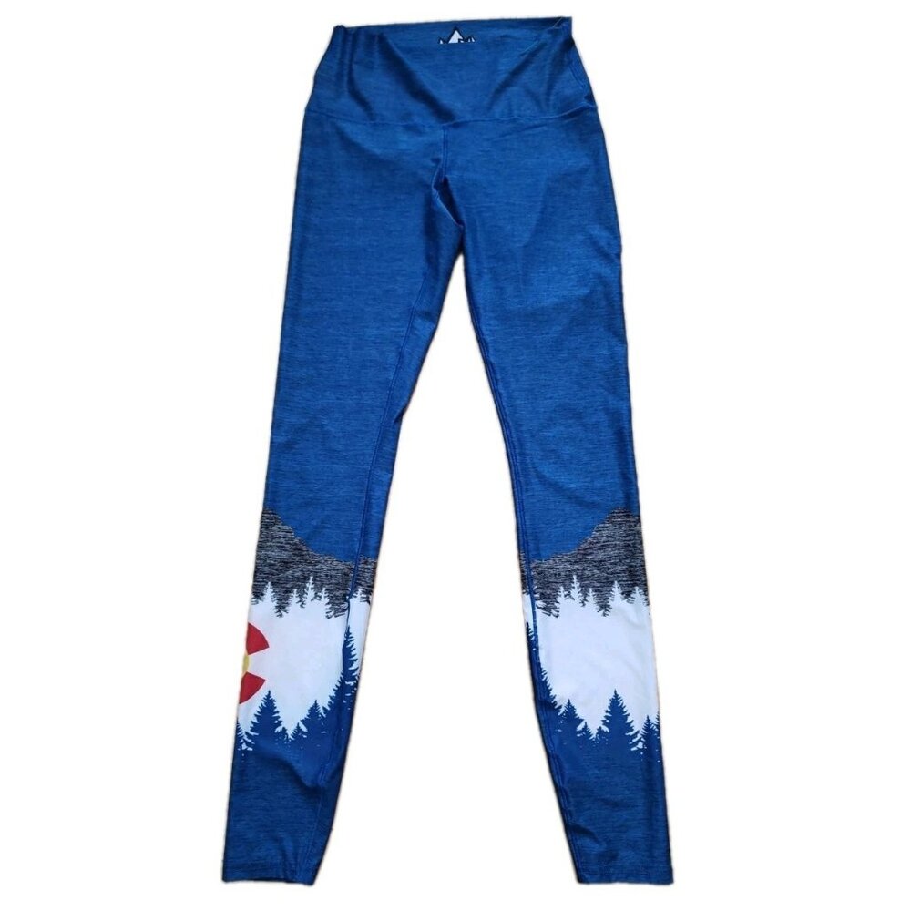 Colorado Threads Leggings Yoga Pants  Sz S Rockies Flag USA Blue Recycled